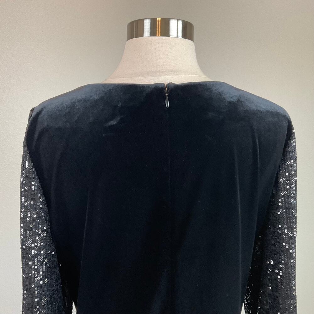 Alex Evenings Velvet Sequined Long Sleeve Sheath Cocktail Dress Black Size 8 - Picture 7 of 10